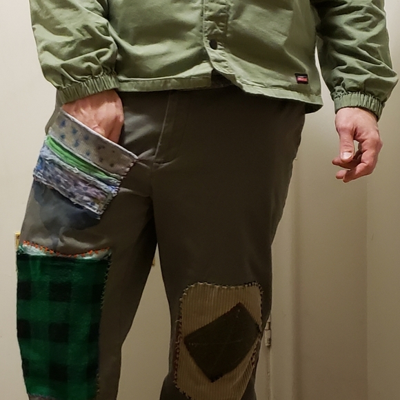 InkBlot Space Hippo Trouser Custom Patchwork Visible Mending Hand Stitched - Picture 15 of 16